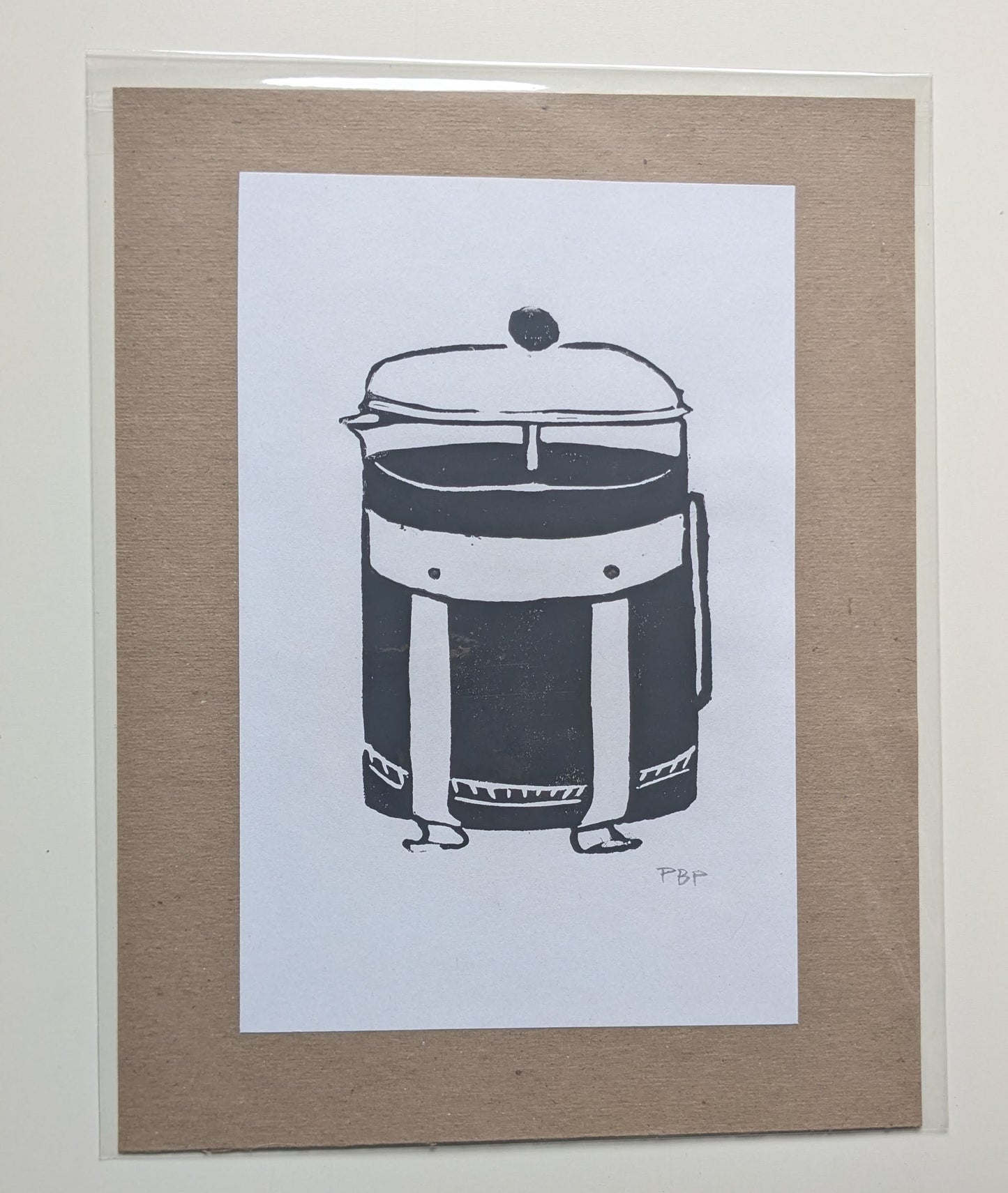 6x9 Hand-carved Linocut Print: French Press ☕