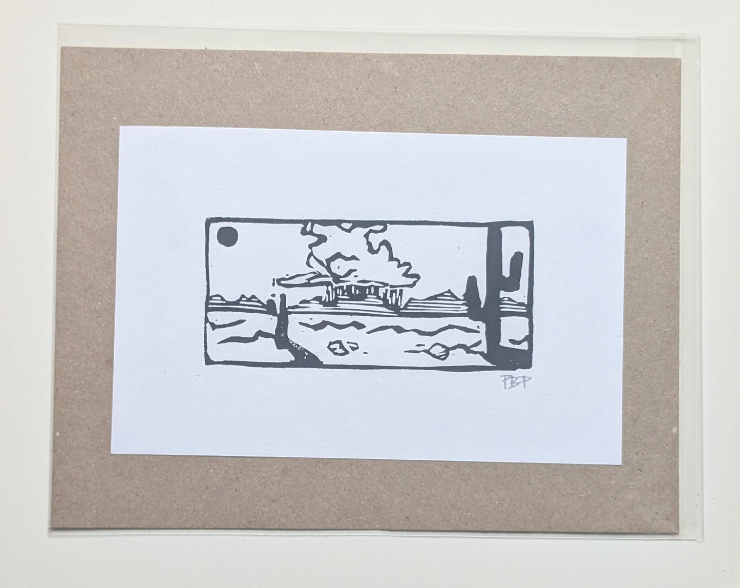 6x9 Hand-carved Linocut Print: Desert Storm 🌦️