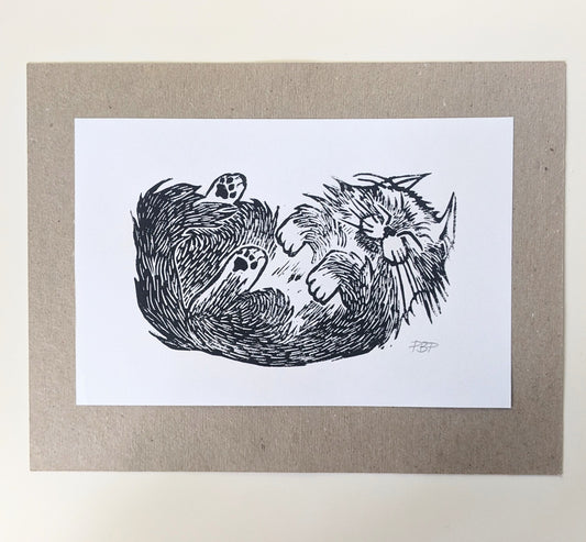 6x9 Hand-carved Linocut Print: John Cat 🐈