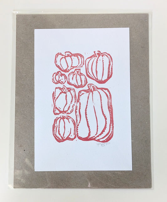 6x9 Hand-carved Linocut Print: Pumpkins 🎃