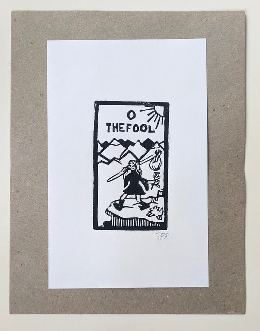6x9 Hand-carved Linocut Print: The Fool 🃏