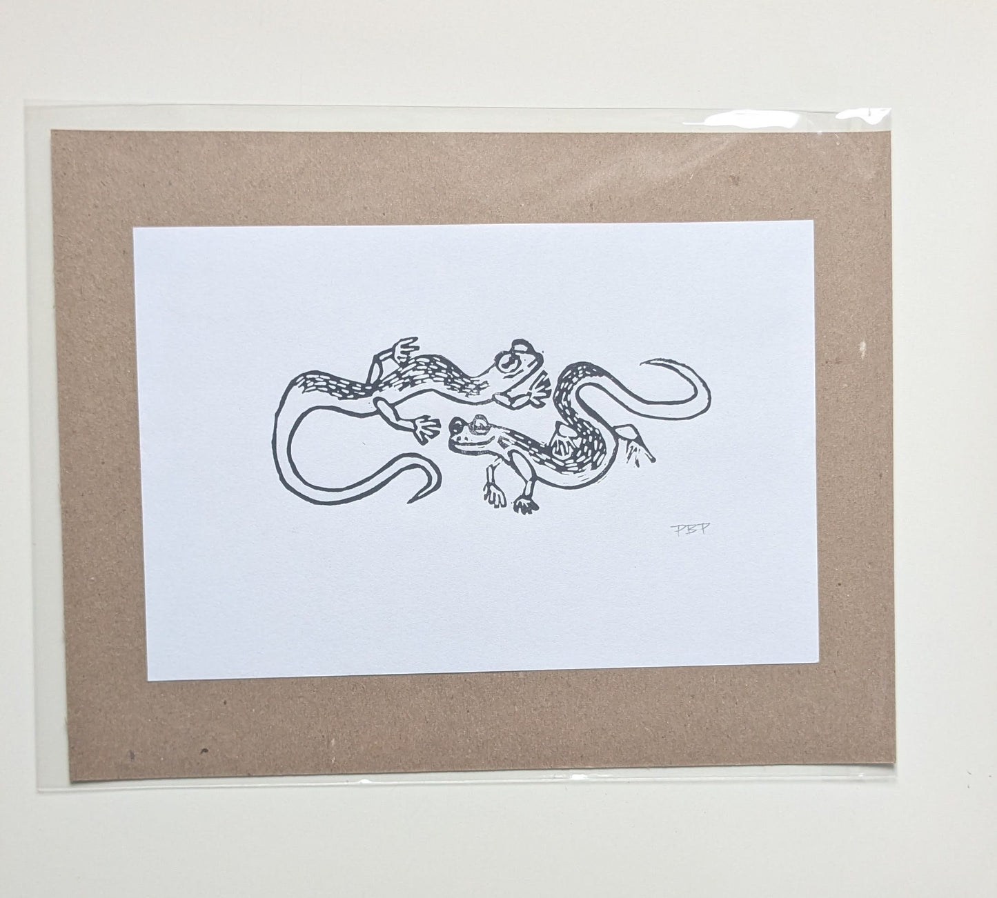 6x9 Hand-carved Linocut Print: Lizards🦎🦎