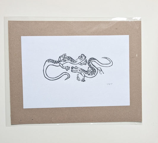 6x9 Hand-carved Linocut Print: Lizards🦎🦎