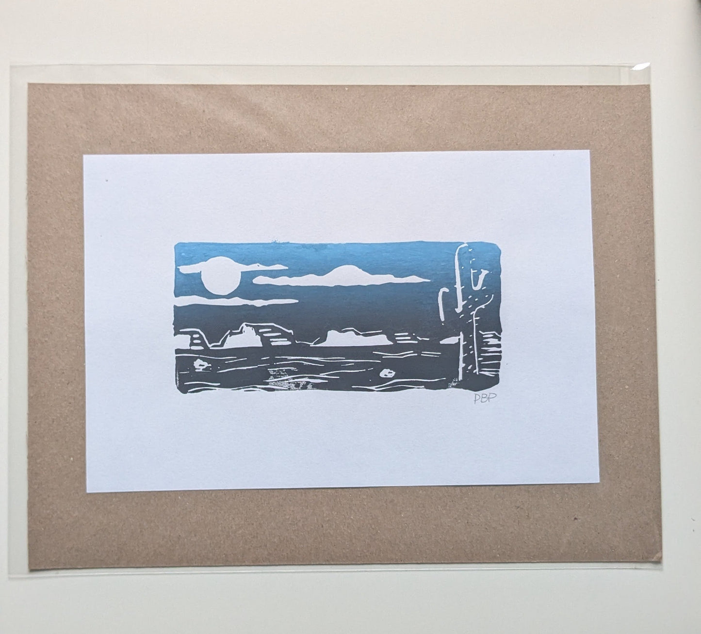 6x9 Hand-carved Linocut Print: Desert Night 🌵