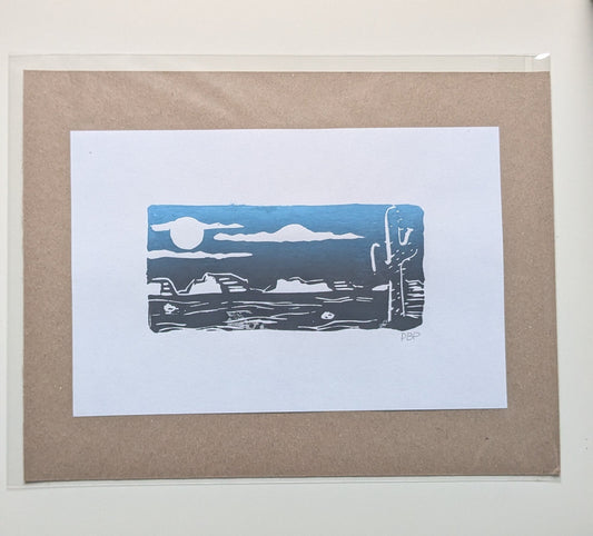 6x9 Hand-carved Linocut Print: Desert Night 🌵