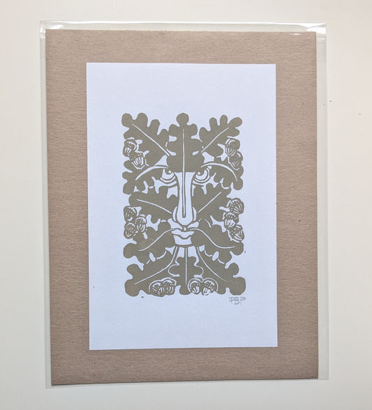 6x9 Hand-carved Linocut Print: Green Man 🟢