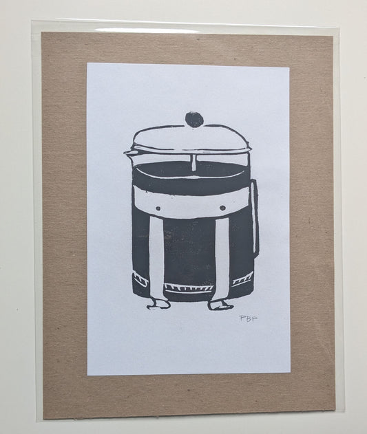 6x9 Hand-carved Linocut Print: French Press ☕
