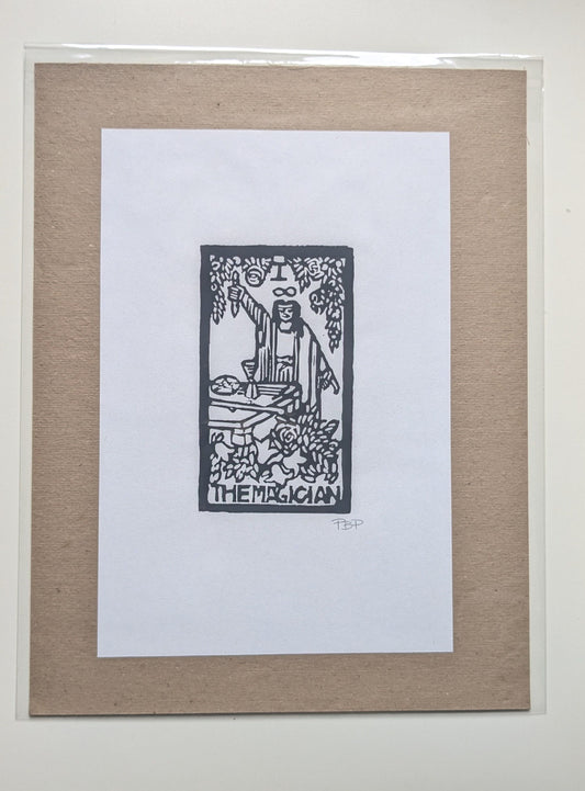 6x9 Hand-carved Linocut Print: The Magician 🪄