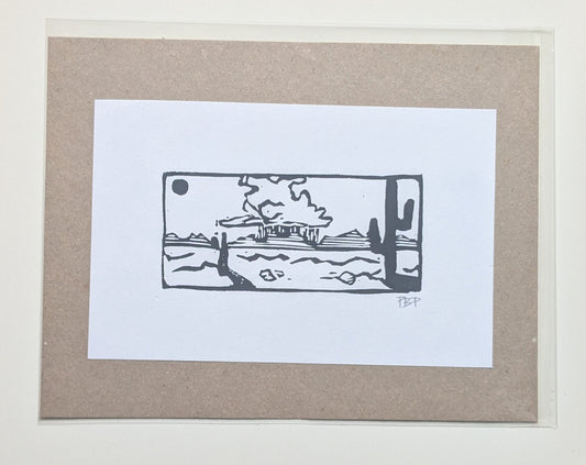 6x9 Hand-carved Linocut Print: Desert Storm 🌦️